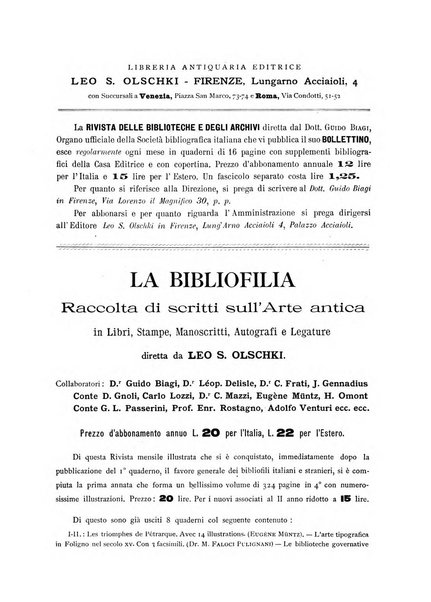 Rivista delle biblioteche e degli archivi periodico di biblioteconomia e di bibliografia di paleografia e di archivistica