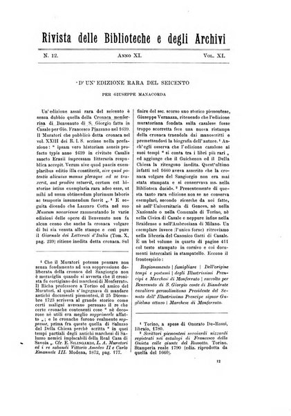 Rivista delle biblioteche e degli archivi periodico di biblioteconomia e di bibliografia di paleografia e di archivistica