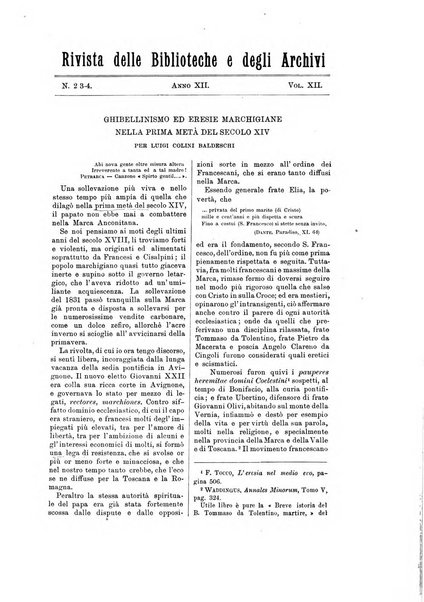 Rivista delle biblioteche e degli archivi periodico di biblioteconomia e di bibliografia di paleografia e di archivistica