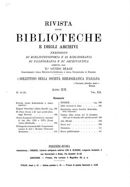 Rivista delle biblioteche e degli archivi periodico di biblioteconomia e di bibliografia di paleografia e di archivistica