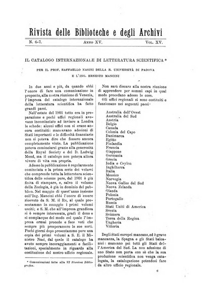 Rivista delle biblioteche e degli archivi periodico di biblioteconomia e di bibliografia di paleografia e di archivistica