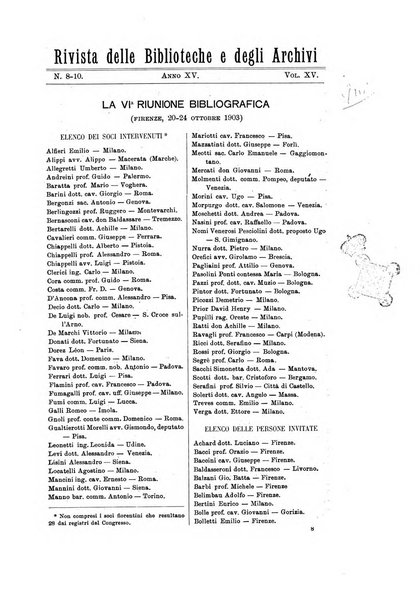 Rivista delle biblioteche e degli archivi periodico di biblioteconomia e di bibliografia di paleografia e di archivistica