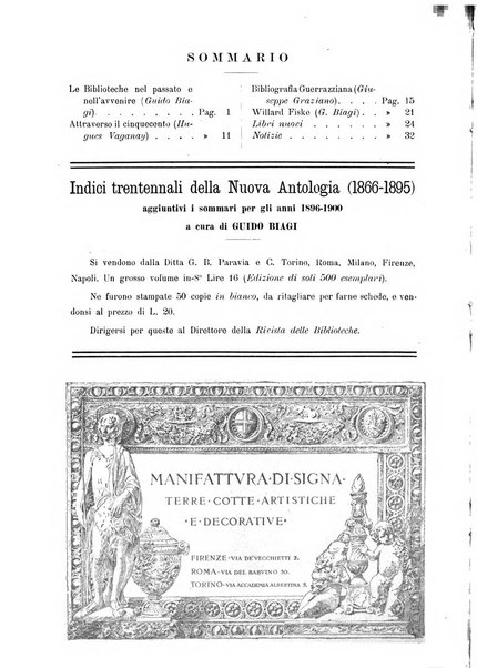 Rivista delle biblioteche e degli archivi periodico di biblioteconomia e di bibliografia di paleografia e di archivistica