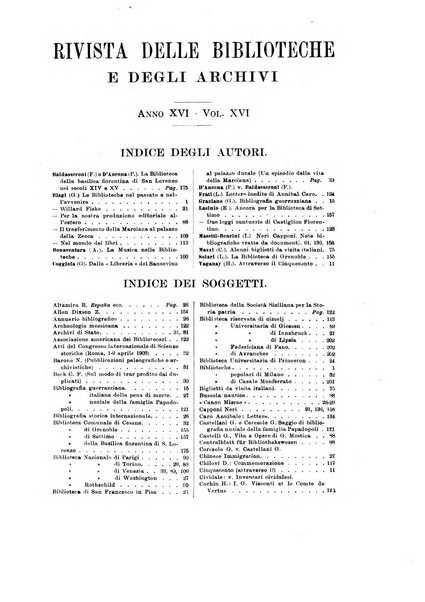 Rivista delle biblioteche e degli archivi periodico di biblioteconomia e di bibliografia di paleografia e di archivistica