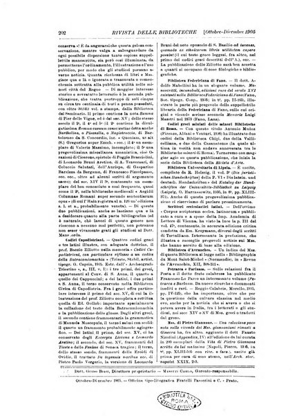 Rivista delle biblioteche e degli archivi periodico di biblioteconomia e di bibliografia di paleografia e di archivistica