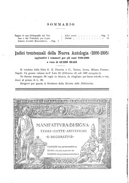 Rivista delle biblioteche e degli archivi periodico di biblioteconomia e di bibliografia di paleografia e di archivistica