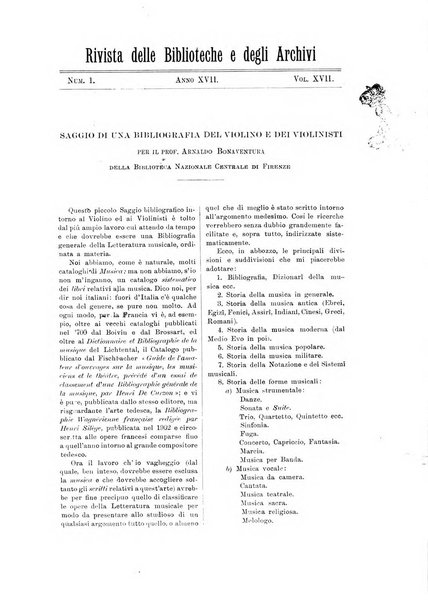 Rivista delle biblioteche e degli archivi periodico di biblioteconomia e di bibliografia di paleografia e di archivistica