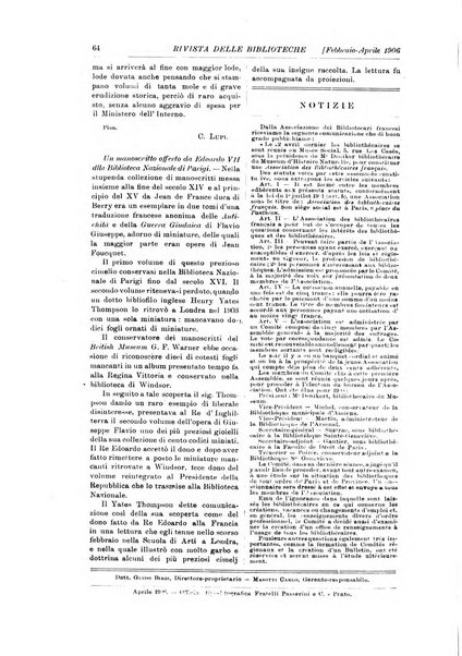 Rivista delle biblioteche e degli archivi periodico di biblioteconomia e di bibliografia di paleografia e di archivistica