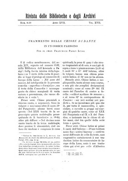 Rivista delle biblioteche e degli archivi periodico di biblioteconomia e di bibliografia di paleografia e di archivistica