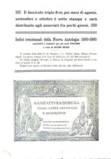 Rivista delle biblioteche e degli archivi periodico di biblioteconomia e di bibliografia di paleografia e di archivistica