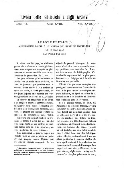 Rivista delle biblioteche e degli archivi periodico di biblioteconomia e di bibliografia di paleografia e di archivistica