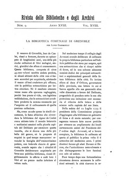 Rivista delle biblioteche e degli archivi periodico di biblioteconomia e di bibliografia di paleografia e di archivistica