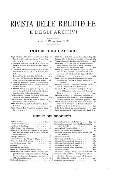 Rivista delle biblioteche e degli archivi periodico di biblioteconomia e di bibliografia di paleografia e di archivistica