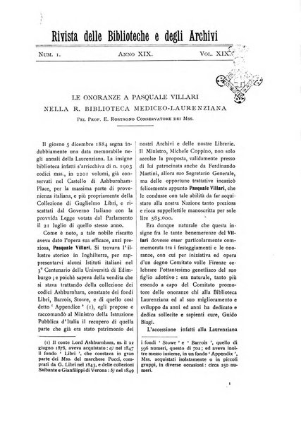 Rivista delle biblioteche e degli archivi periodico di biblioteconomia e di bibliografia di paleografia e di archivistica