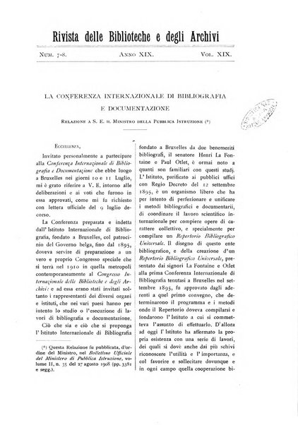 Rivista delle biblioteche e degli archivi periodico di biblioteconomia e di bibliografia di paleografia e di archivistica