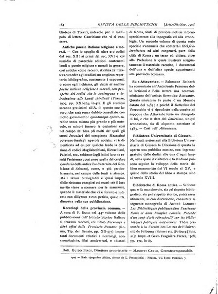 Rivista delle biblioteche e degli archivi periodico di biblioteconomia e di bibliografia di paleografia e di archivistica