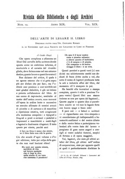 Rivista delle biblioteche e degli archivi periodico di biblioteconomia e di bibliografia di paleografia e di archivistica