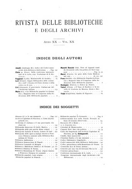 Rivista delle biblioteche e degli archivi periodico di biblioteconomia e di bibliografia di paleografia e di archivistica