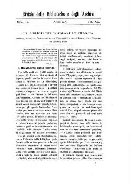 Rivista delle biblioteche e degli archivi periodico di biblioteconomia e di bibliografia di paleografia e di archivistica