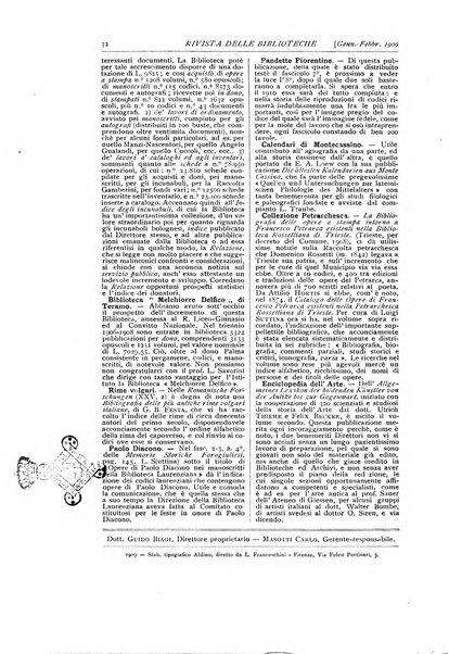 Rivista delle biblioteche e degli archivi periodico di biblioteconomia e di bibliografia di paleografia e di archivistica