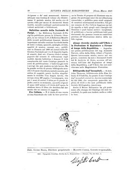 Rivista delle biblioteche e degli archivi periodico di biblioteconomia e di bibliografia di paleografia e di archivistica