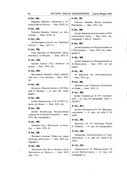 Rivista delle biblioteche e degli archivi periodico di biblioteconomia e di bibliografia di paleografia e di archivistica