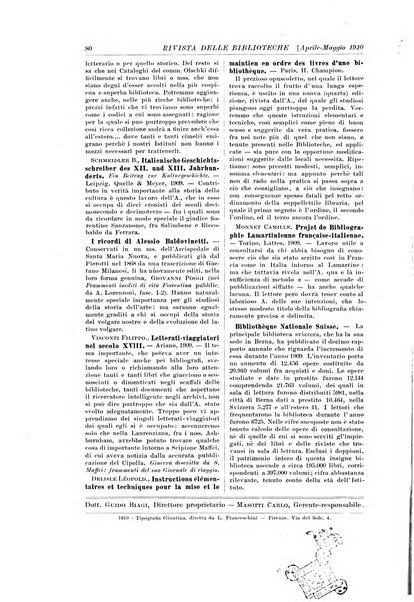 Rivista delle biblioteche e degli archivi periodico di biblioteconomia e di bibliografia di paleografia e di archivistica