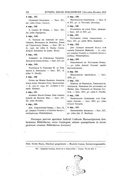 Rivista delle biblioteche e degli archivi periodico di biblioteconomia e di bibliografia di paleografia e di archivistica