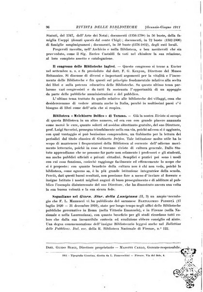 Rivista delle biblioteche e degli archivi periodico di biblioteconomia e di bibliografia di paleografia e di archivistica