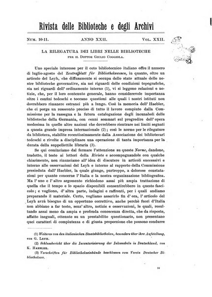 Rivista delle biblioteche e degli archivi periodico di biblioteconomia e di bibliografia di paleografia e di archivistica