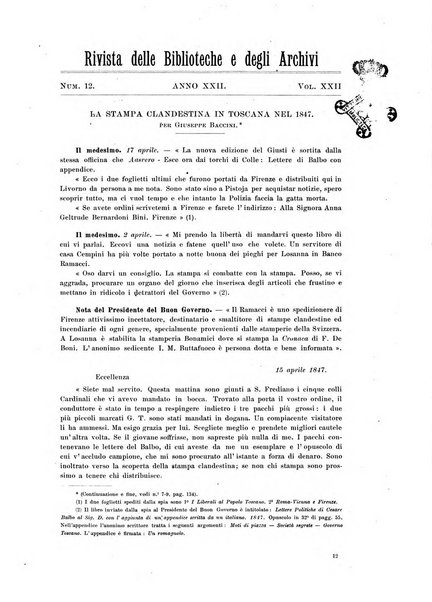 Rivista delle biblioteche e degli archivi periodico di biblioteconomia e di bibliografia di paleografia e di archivistica