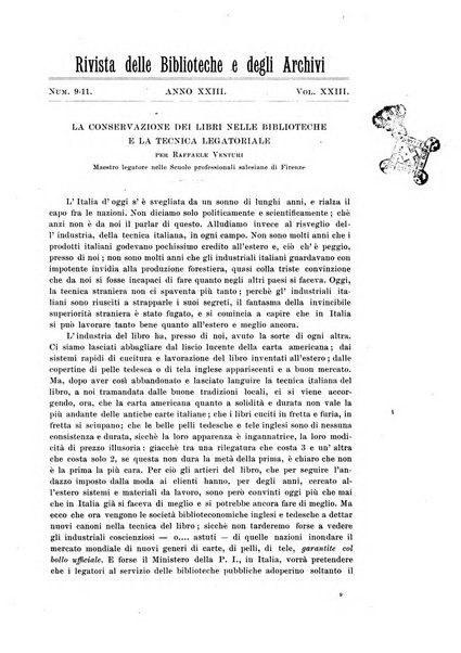 Rivista delle biblioteche e degli archivi periodico di biblioteconomia e di bibliografia di paleografia e di archivistica