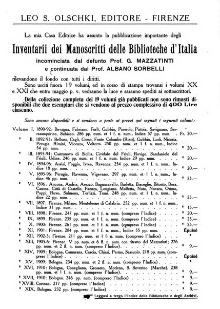 Rivista delle biblioteche e degli archivi periodico di biblioteconomia e di bibliografia di paleografia e di archivistica