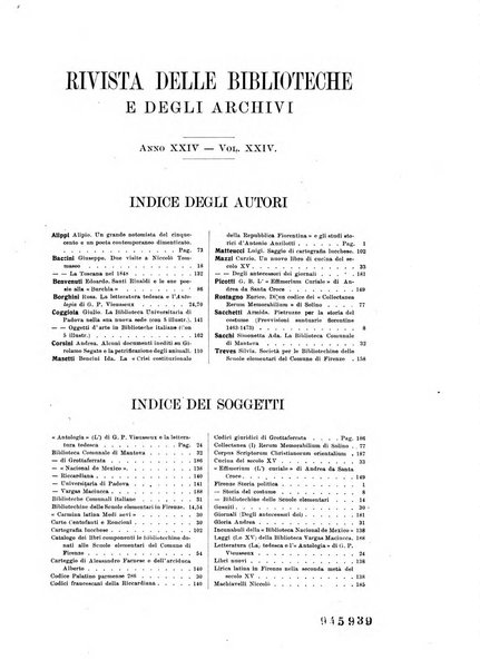 Rivista delle biblioteche e degli archivi periodico di biblioteconomia e di bibliografia di paleografia e di archivistica