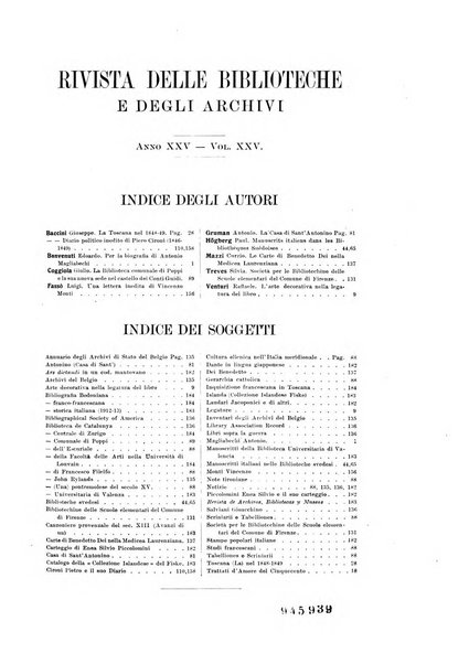 Rivista delle biblioteche e degli archivi periodico di biblioteconomia e di bibliografia di paleografia e di archivistica