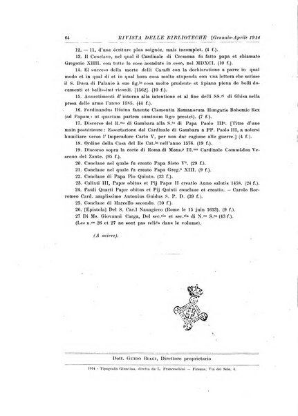 Rivista delle biblioteche e degli archivi periodico di biblioteconomia e di bibliografia di paleografia e di archivistica