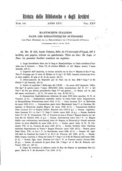 Rivista delle biblioteche e degli archivi periodico di biblioteconomia e di bibliografia di paleografia e di archivistica