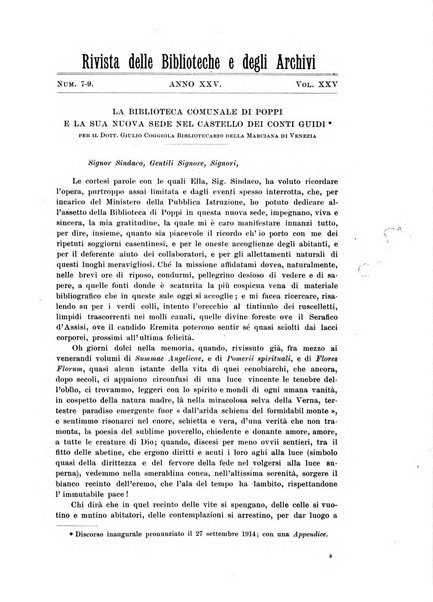 Rivista delle biblioteche e degli archivi periodico di biblioteconomia e di bibliografia di paleografia e di archivistica