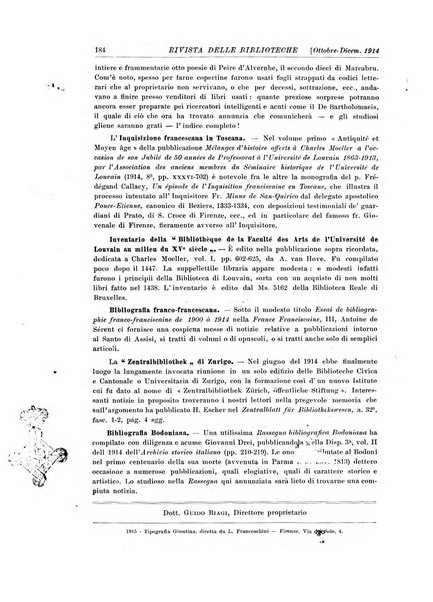 Rivista delle biblioteche e degli archivi periodico di biblioteconomia e di bibliografia di paleografia e di archivistica