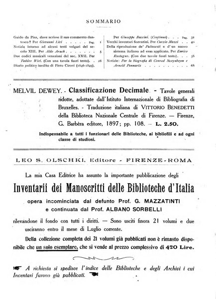 Rivista delle biblioteche e degli archivi periodico di biblioteconomia e di bibliografia di paleografia e di archivistica