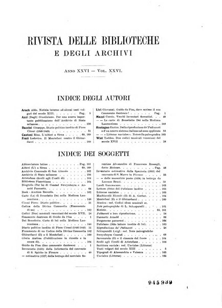 Rivista delle biblioteche e degli archivi periodico di biblioteconomia e di bibliografia di paleografia e di archivistica