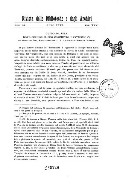 Rivista delle biblioteche e degli archivi periodico di biblioteconomia e di bibliografia di paleografia e di archivistica