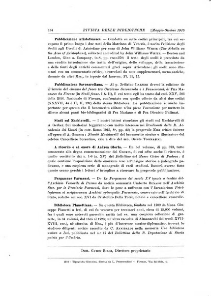 Rivista delle biblioteche e degli archivi periodico di biblioteconomia e di bibliografia di paleografia e di archivistica