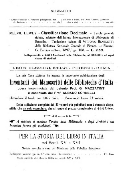 Rivista delle biblioteche e degli archivi periodico di biblioteconomia e di bibliografia di paleografia e di archivistica