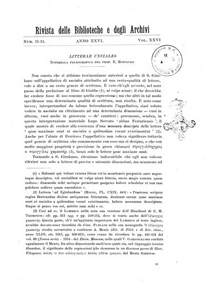 Rivista delle biblioteche e degli archivi periodico di biblioteconomia e di bibliografia di paleografia e di archivistica