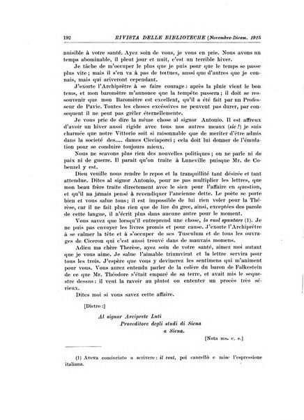 Rivista delle biblioteche e degli archivi periodico di biblioteconomia e di bibliografia di paleografia e di archivistica