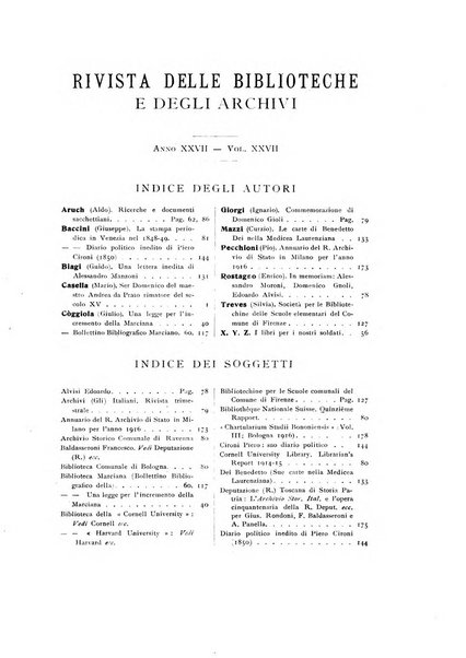 Rivista delle biblioteche e degli archivi periodico di biblioteconomia e di bibliografia di paleografia e di archivistica