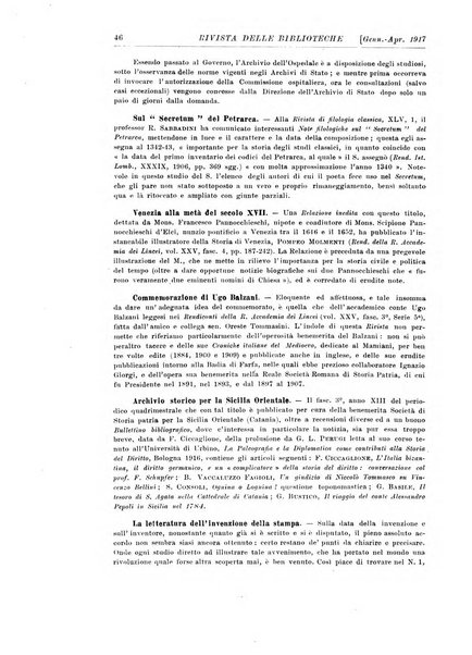 Rivista delle biblioteche e degli archivi periodico di biblioteconomia e di bibliografia di paleografia e di archivistica