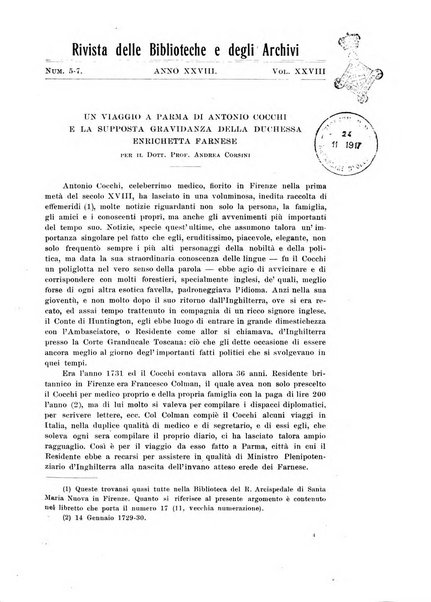 Rivista delle biblioteche e degli archivi periodico di biblioteconomia e di bibliografia di paleografia e di archivistica