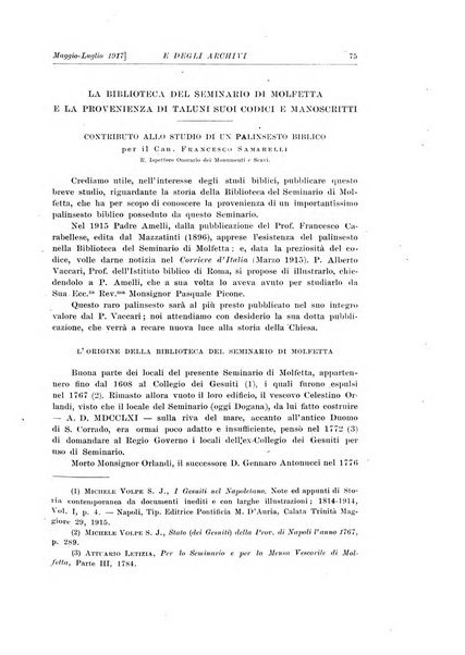 Rivista delle biblioteche e degli archivi periodico di biblioteconomia e di bibliografia di paleografia e di archivistica